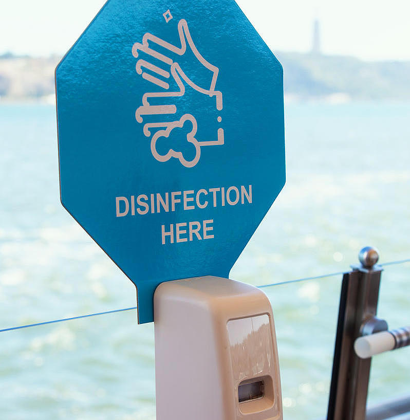 A disinfectant dispenser on board.