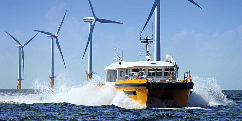 Windcat vessel in offshore park.
