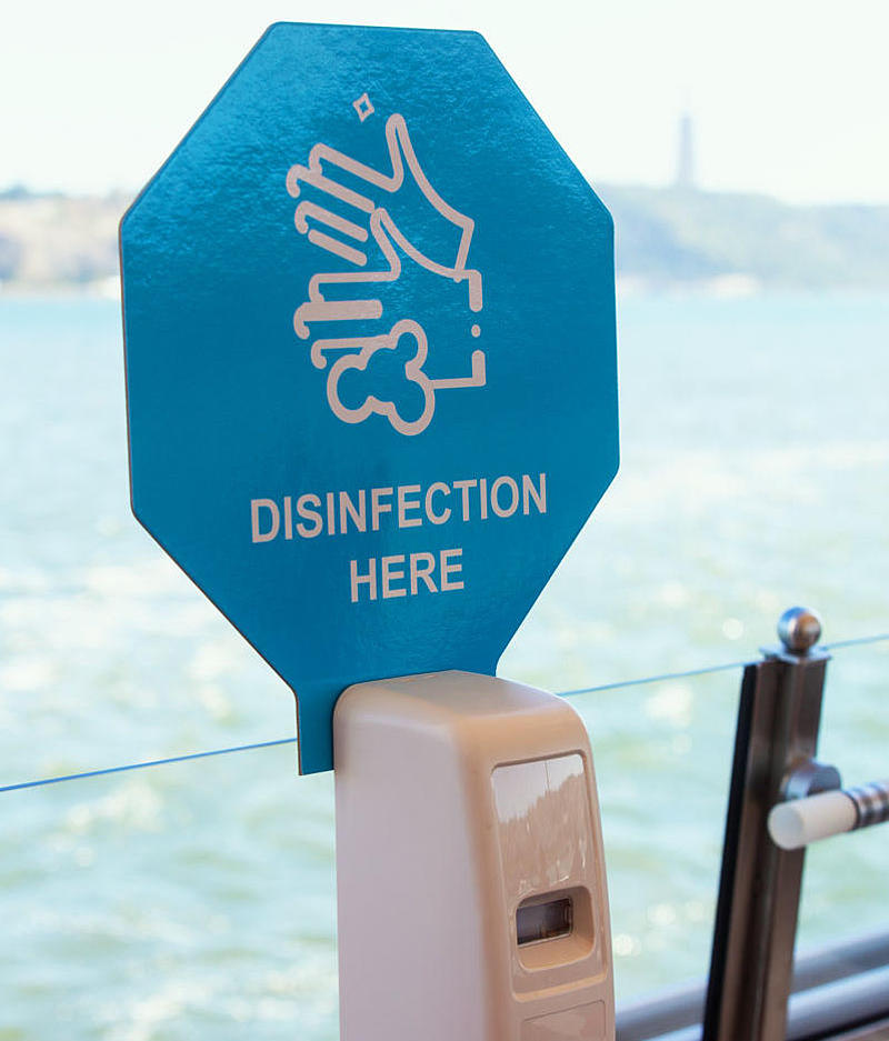 A disinfectant dispenser on board.