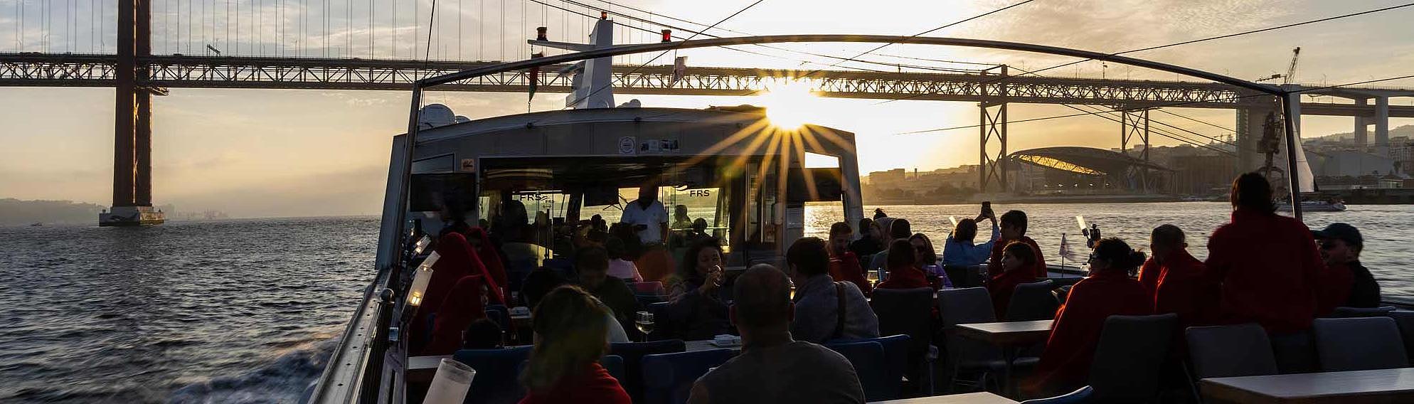 Passengers enjoying the setting sun on the sundeck of MS 'Schaprode'.