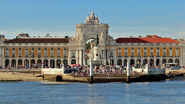 View on the Square of Commerce from the water.